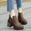 Chunky Heel Short Boots Female Side Zipper High Heel Martin Boots Round Toe Women'S Boots