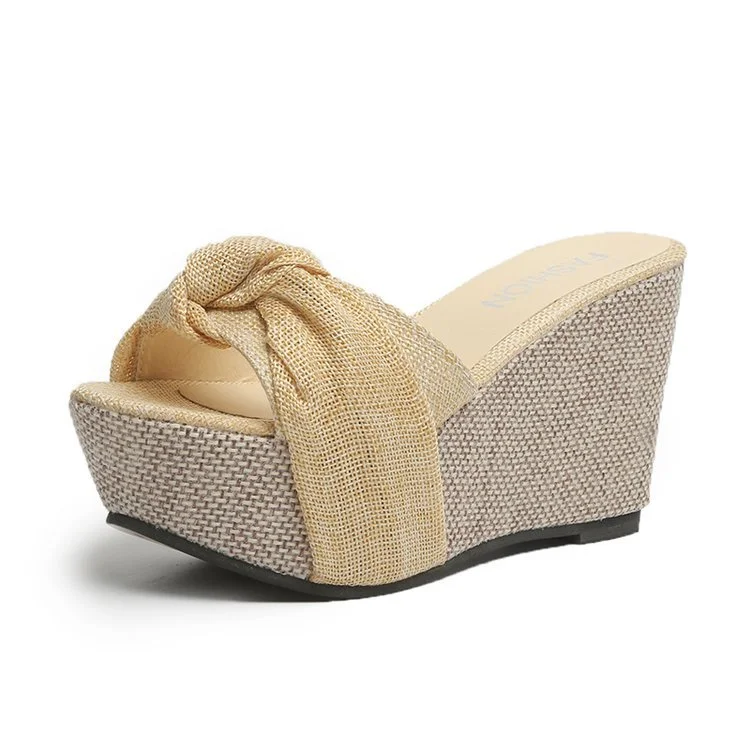 Fashion Slope Heel Fish Mouth Bowknot Casual Women Sandals