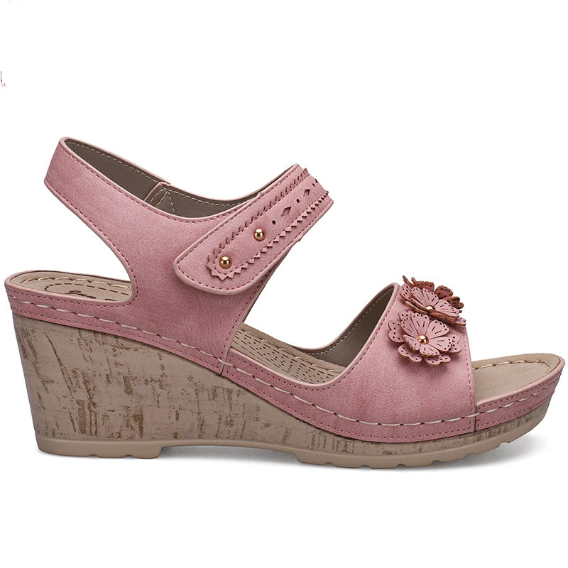  New Style Velcro Wedge Heel Casual Comfortable Sandals Women