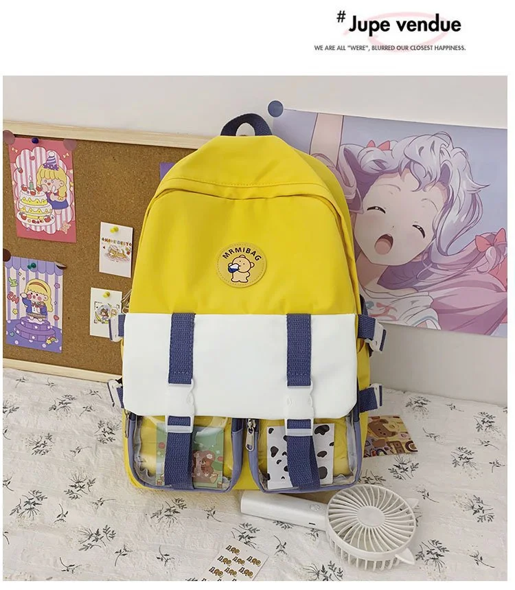 Student Schoolbag Junior High School Student Backpack Campus College Hit Color Korean High School Backpack
