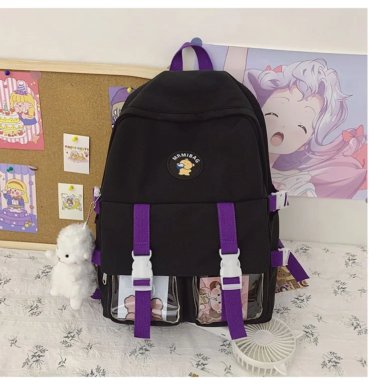 Student Schoolbag Junior High School Student Backpack Campus College Hit Color Korean High School Backpack