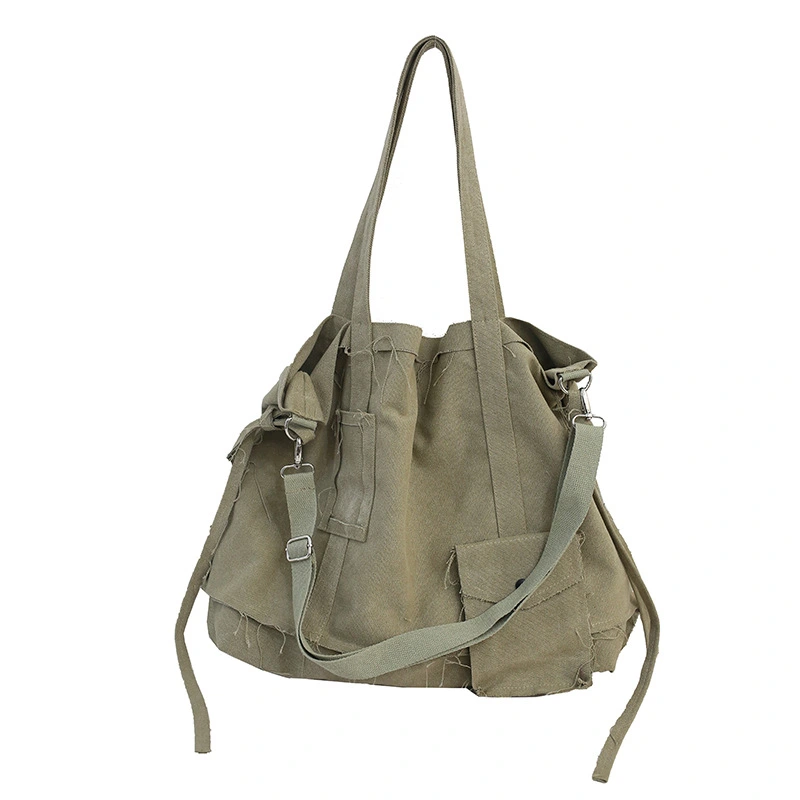 Lazy Canvas Bag Japanese Korean Version Solid Color Student Shoulder Bag Fashion Trend Art Cloth Bag Messenger Bag