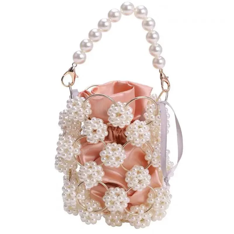 Women'S New Pearl Handbag Beaded One-Shoulder Messenger Bucket Bag