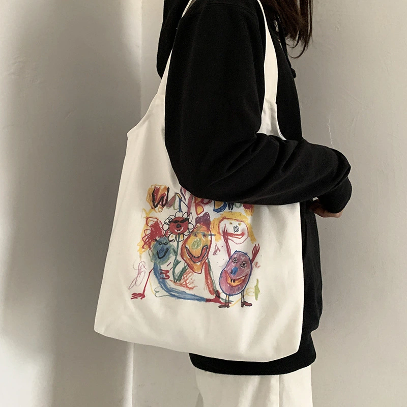 Small Fresh Art Comic Canvas Bag Women'S Single Shoulder Ins Student Canvas Shopping Bag