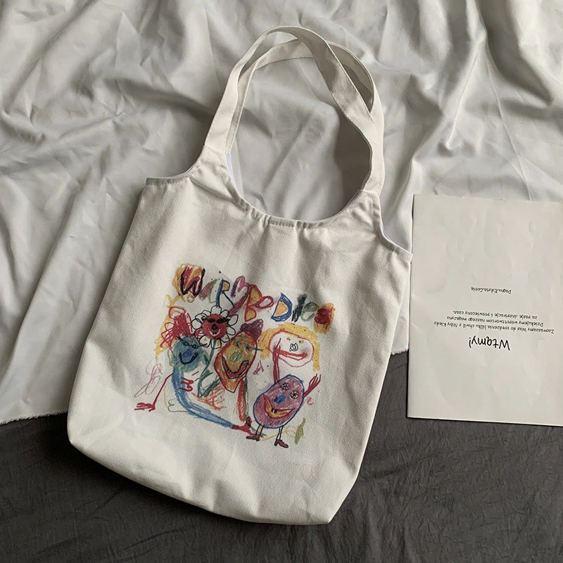 Small Fresh Art Comic Canvas Bag Women'S Single Shoulder Ins Student Canvas Shopping Bag