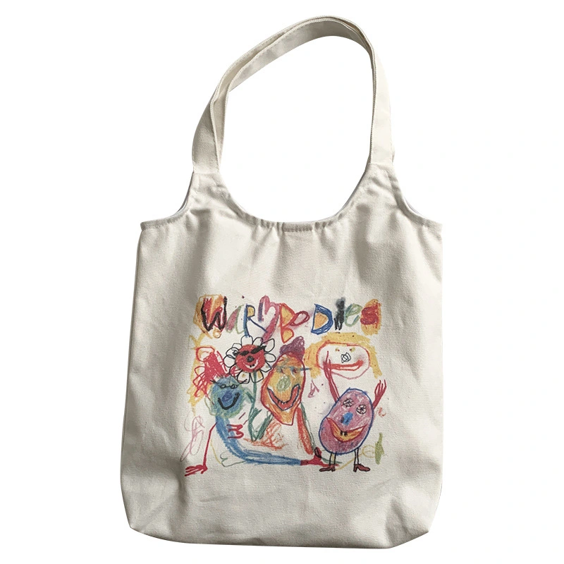 Small Fresh Art Comic Canvas Bag Women'S Single Shoulder Ins Student Canvas Shopping Bag