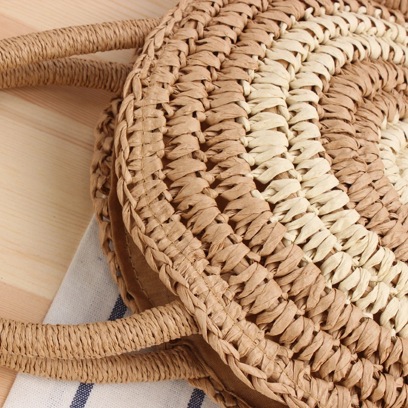 Round Striped Portable Messenger Dual-use Casual Straw Woven Bag
