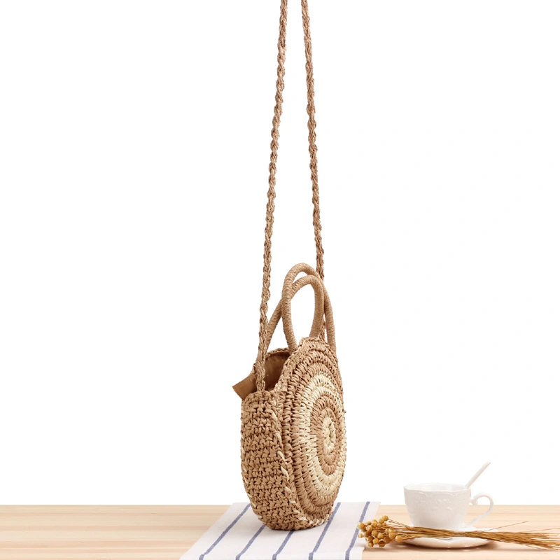 Round Striped Portable Messenger Dual-use Casual Straw Woven Bag