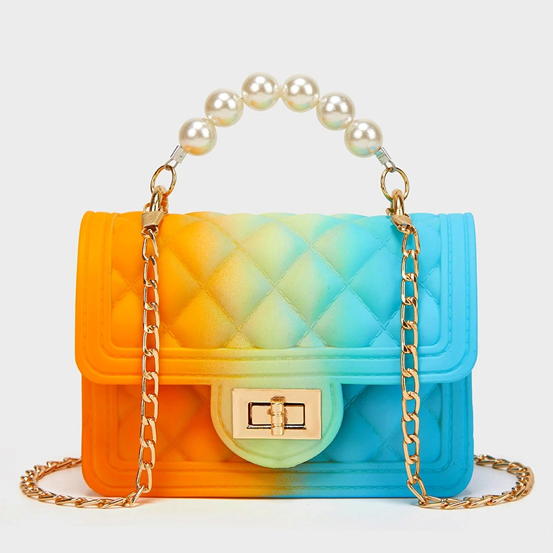 New Mini Female Bag Wholesale 2021 Rainbow Bag PVC Chain Jelly Bag Spray Color Gradient Pearl Handbag