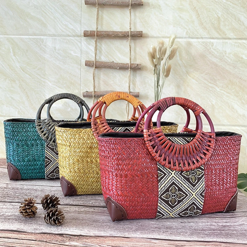 Thai handmade straw bag with retro national style rattan bamboo weaving popular middle-aged women's weaving