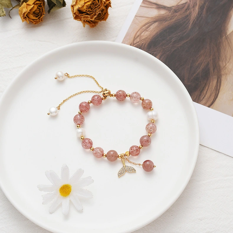 Natural Stone Bracelet Strawberry Crystal Freshwater Pearl Mixed Chain Bracelet