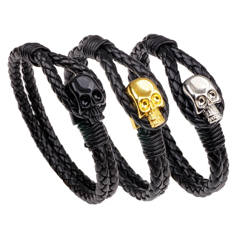 Weave-Bracelet Skull Gold-Silver-Color Jewelry Genuine-Leather Fashion Women