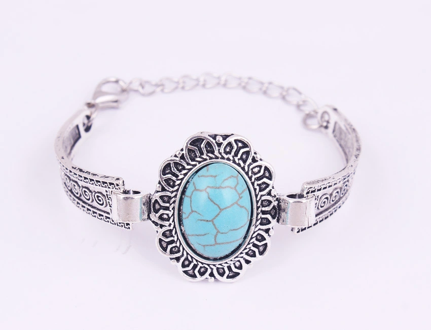 Turquoise Imitation Thai Silver Owl Bracelet