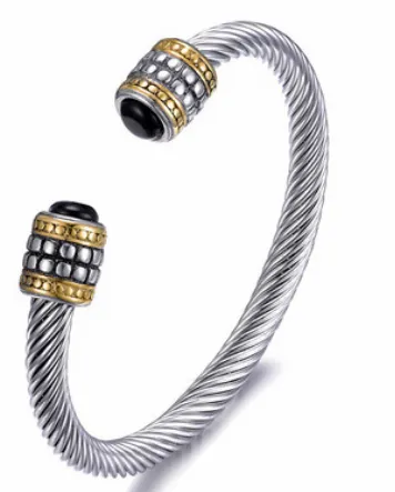Retro Bracelet Tide Explosion Titanium Steel Gold Two-Color Bracelet Stainless Steel Cable Bracelet Street Shot