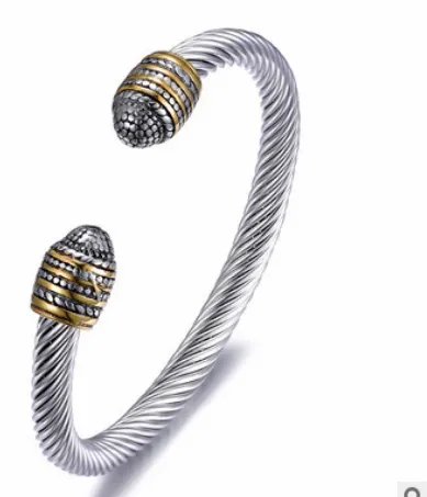 Retro Bracelet Tide Explosion Titanium Steel Gold Two-Color Bracelet Stainless Steel Cable Bracelet Street Shot