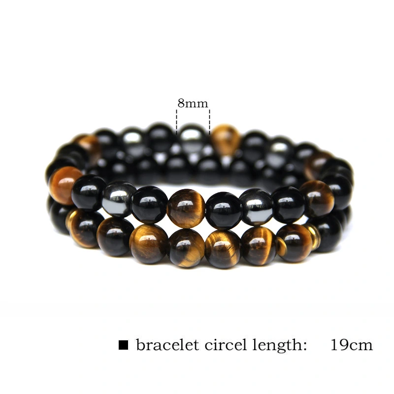 Men'S Bracelet Beads Natural Stone Black Agate Hematite