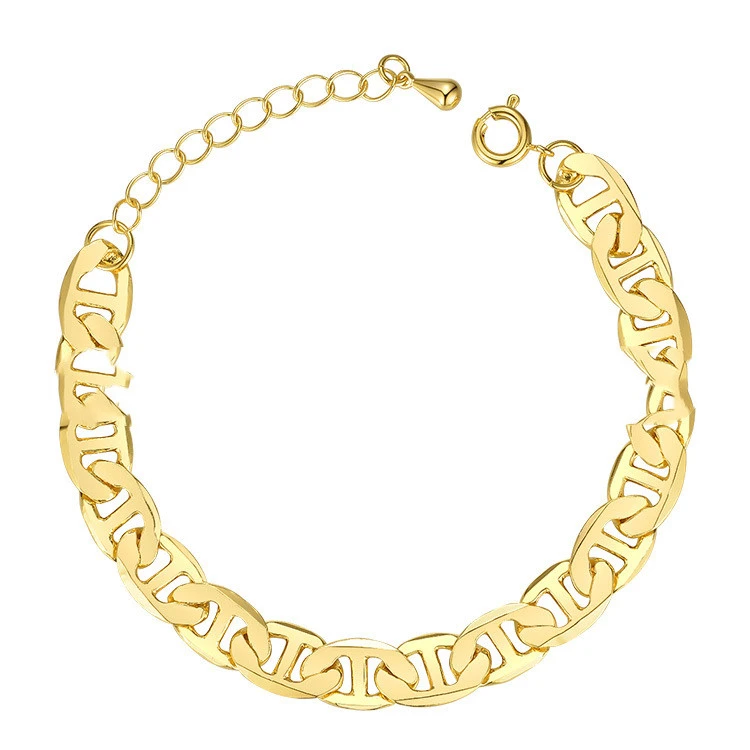 18K Gold-Plated Brass European And American Personality Flat Japanese Character Chain Bracelet Fashion Trendy Ins Style Metal Bracelet