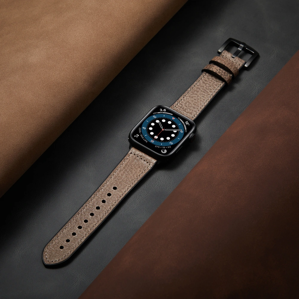 Compatible with Apple, Suitable For Apple Iwatch SE Strap Lychee Pattern Oil Wax Leather Strap New Silicone Leather Strap