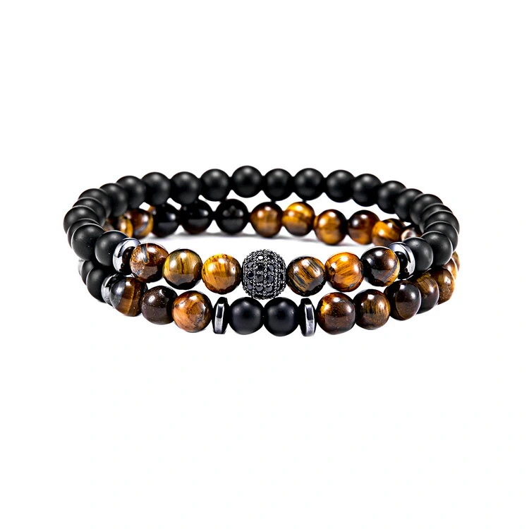 Natural Stone Micro Ball Inlaid Men's Bracelet Set