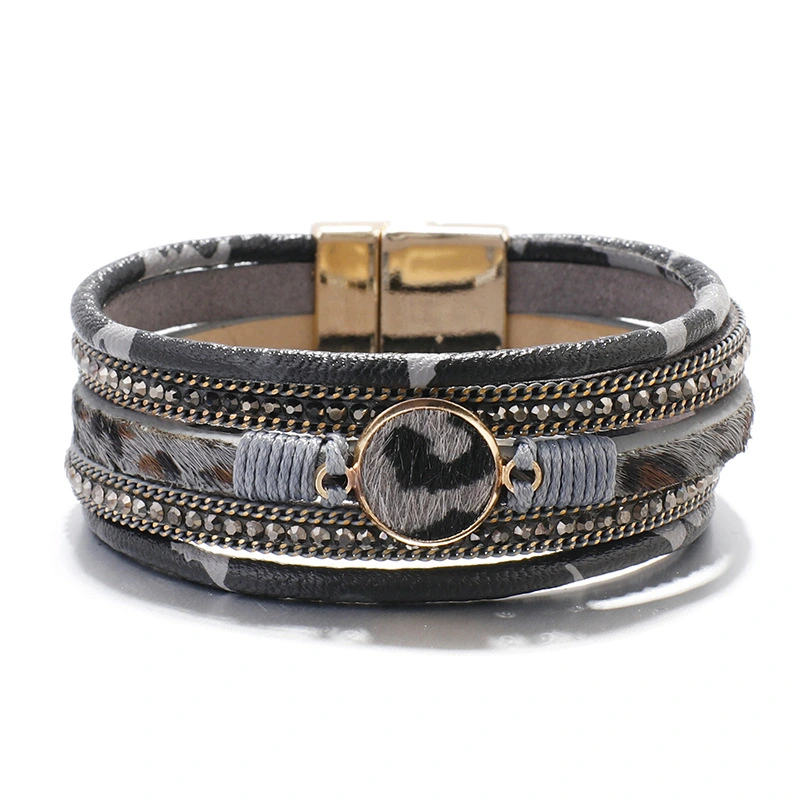 Animal Pattern Magnetic Buckle Leather Women's Bracelet Leopard Print Bracelet