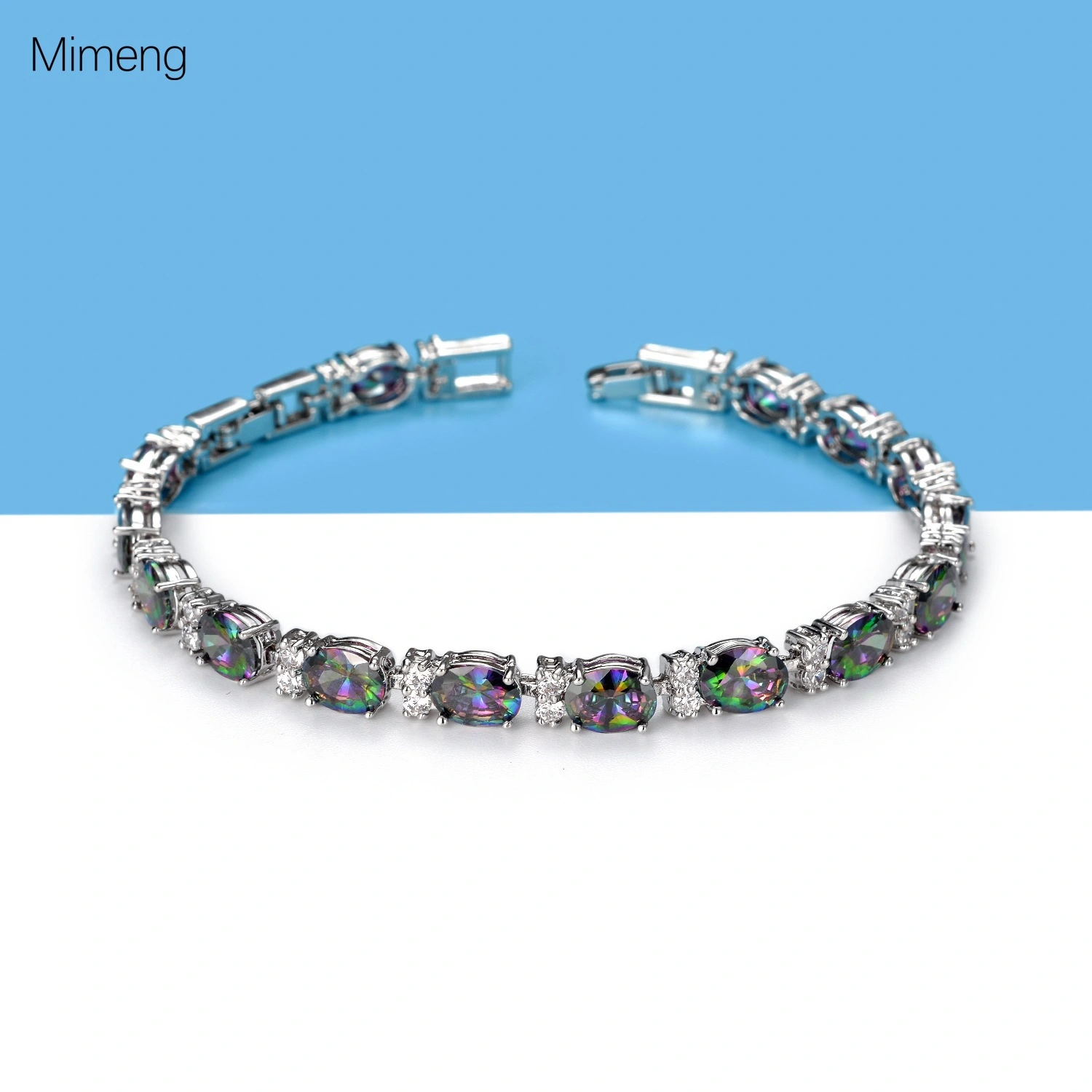 Cross Border Color Zircon Bracelet Oval Purple Inlaid Diamond Hand Decoration Amazon Europe And America Fashion Wish Pebble Shape