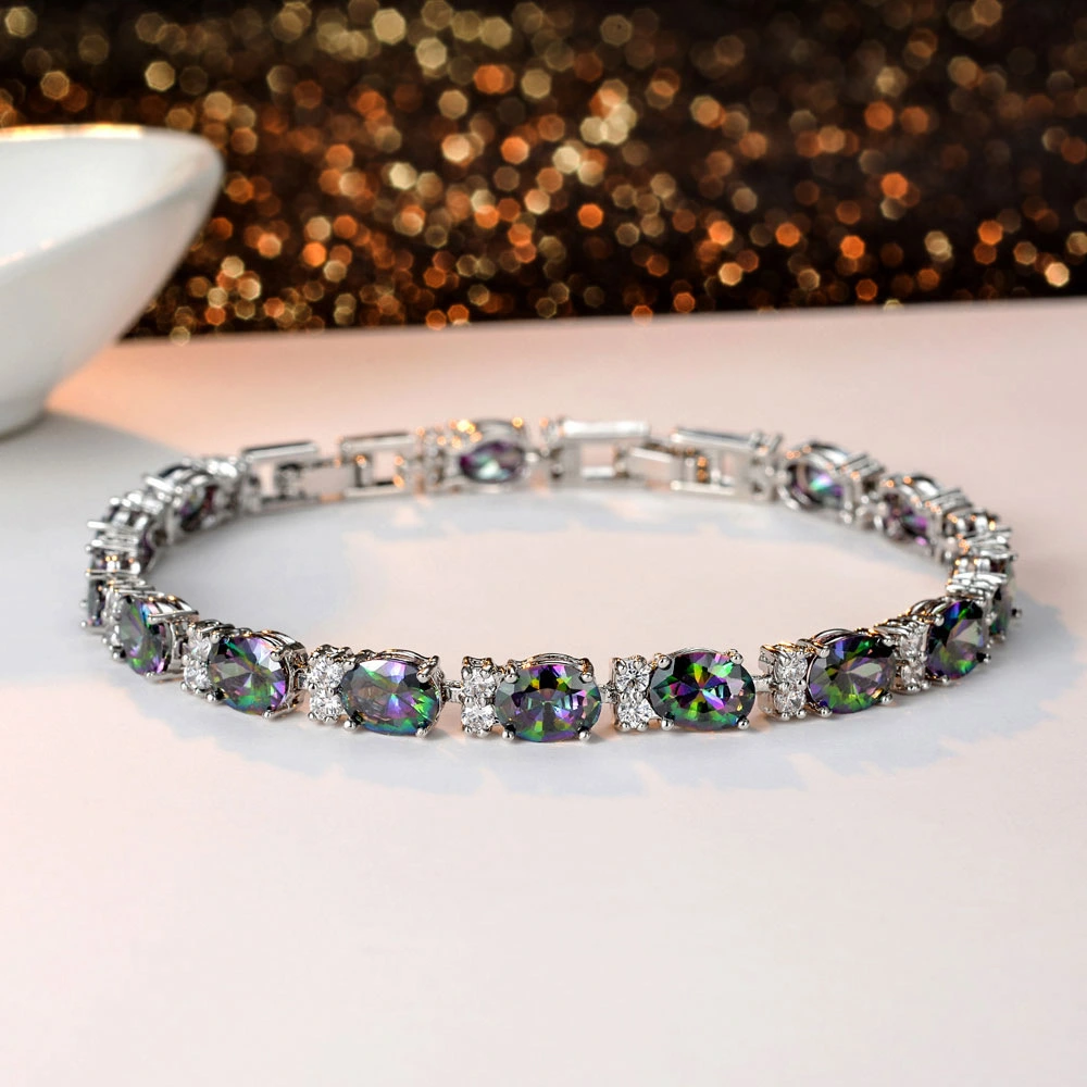 Cross Border Color Zircon Bracelet Oval Purple Inlaid Diamond Hand Decoration Zinc Europe And America Fashion Wish Pebble Shape