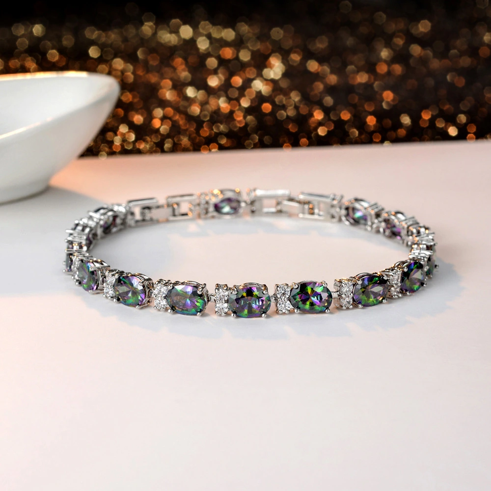 Cross Border Color Zircon Bracelet Oval Purple Inlaid Diamond Hand Decoration Amazon Europe And America Fashion Wish Pebble Shape