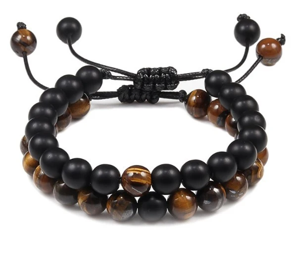 8Mm 2 Sets Of Beaded Bracelets Cross-Border Elastic Bracelet Aliexpress Volcanic Stone Lava Tiger Eye Stone Ddg34