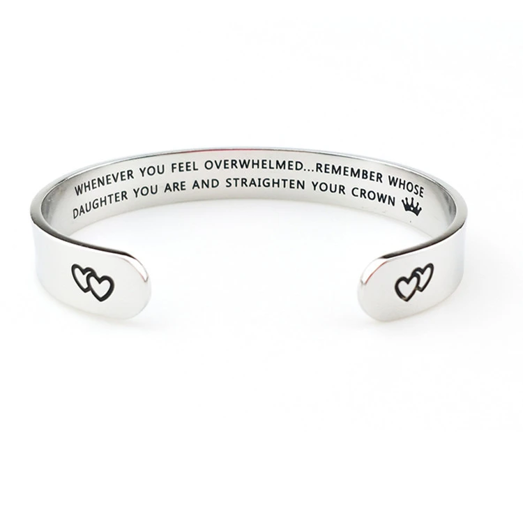 Stainless Steel Open Bracelet With Double Peach Heart Engraved Outside