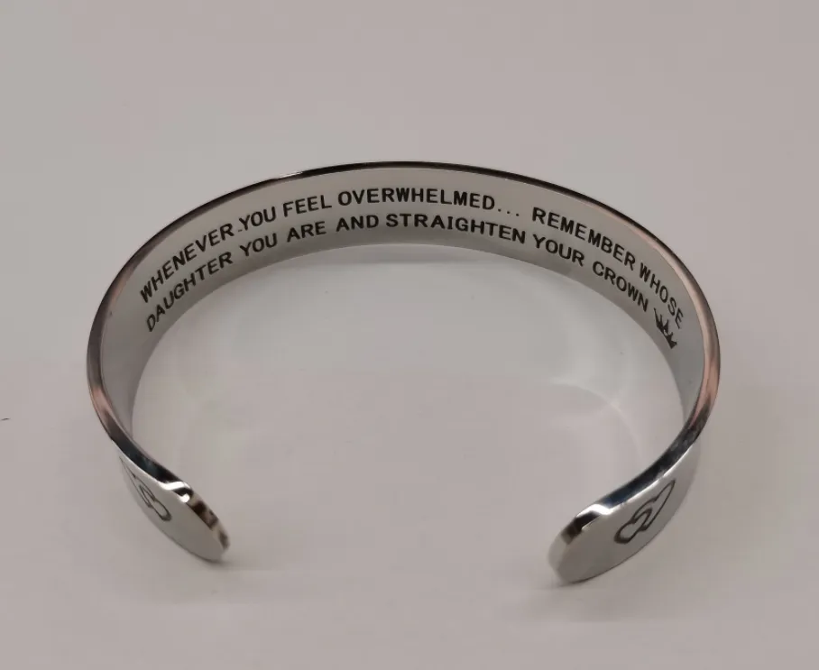 Stainless Steel Open Bracelet With Double Peach Heart Engraved Outside
