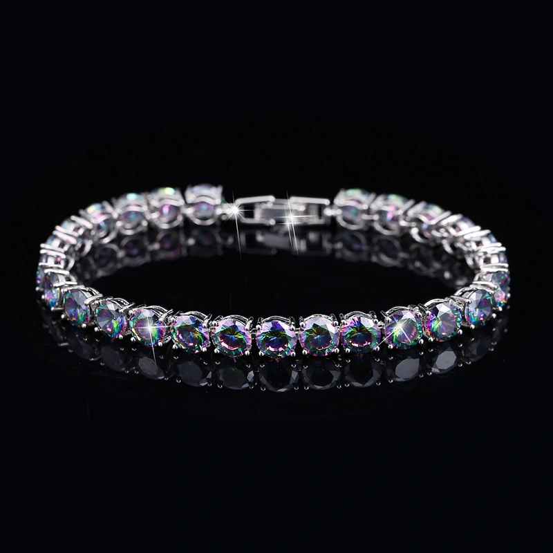 New Products Foreign Trade Jewelry Color Aaa Zircon Bracelet Round Zircon Platinum Plated Women'S Hand Jewelry Spot