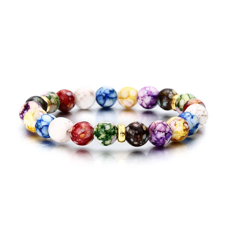 Rainbow Colorful Natural Agate Stone Yoga Energy Bracelet
