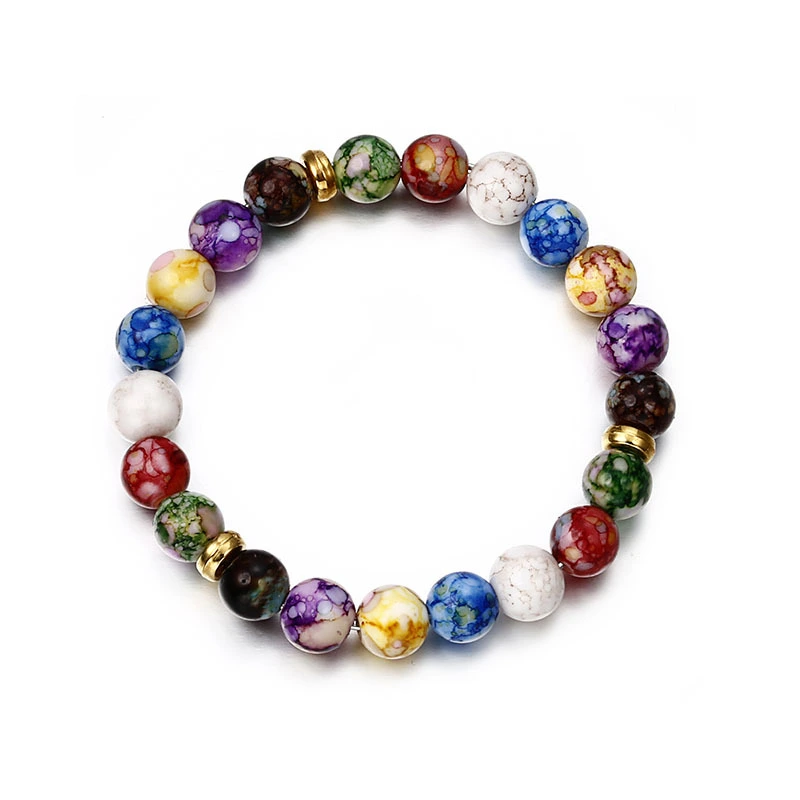 Rainbow Colorful Natural Agate Stone Yoga Energy Bracelet