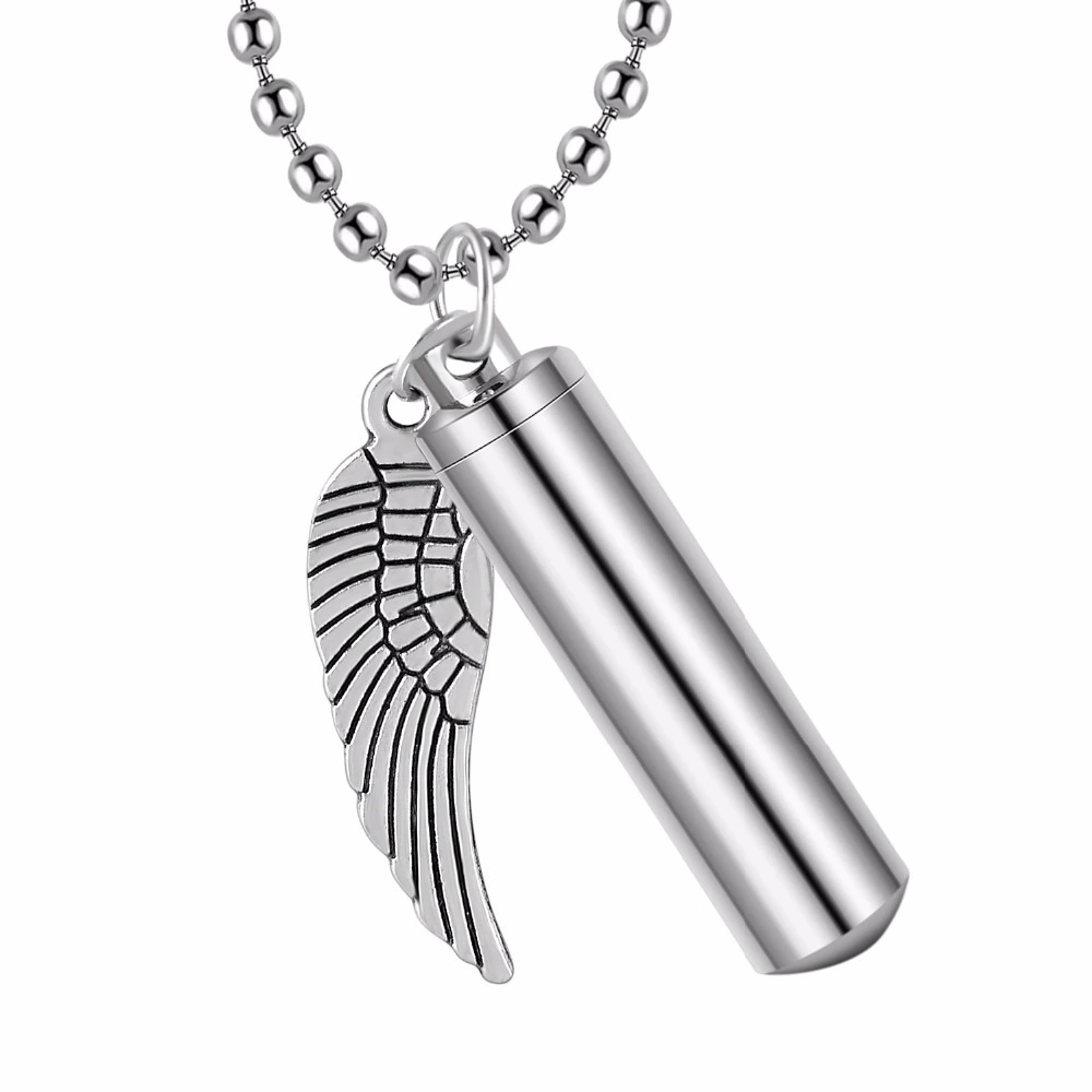 Stainless steel cylinder with wing perfume bottle Pendant cylinder casket commemorative Pendant 