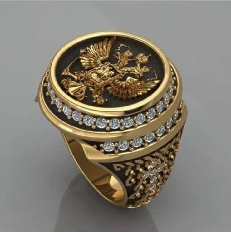 Hecheng Wish Hot Sale European And American Creative Vintage Angel Eagle Gold-Plated Men's Ring