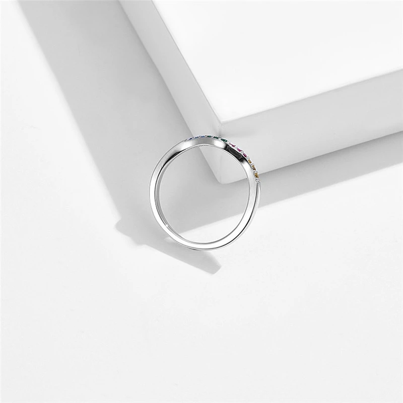 S925 Sterling Silver Ring Female Simple Cute Style Color Zircon Ring