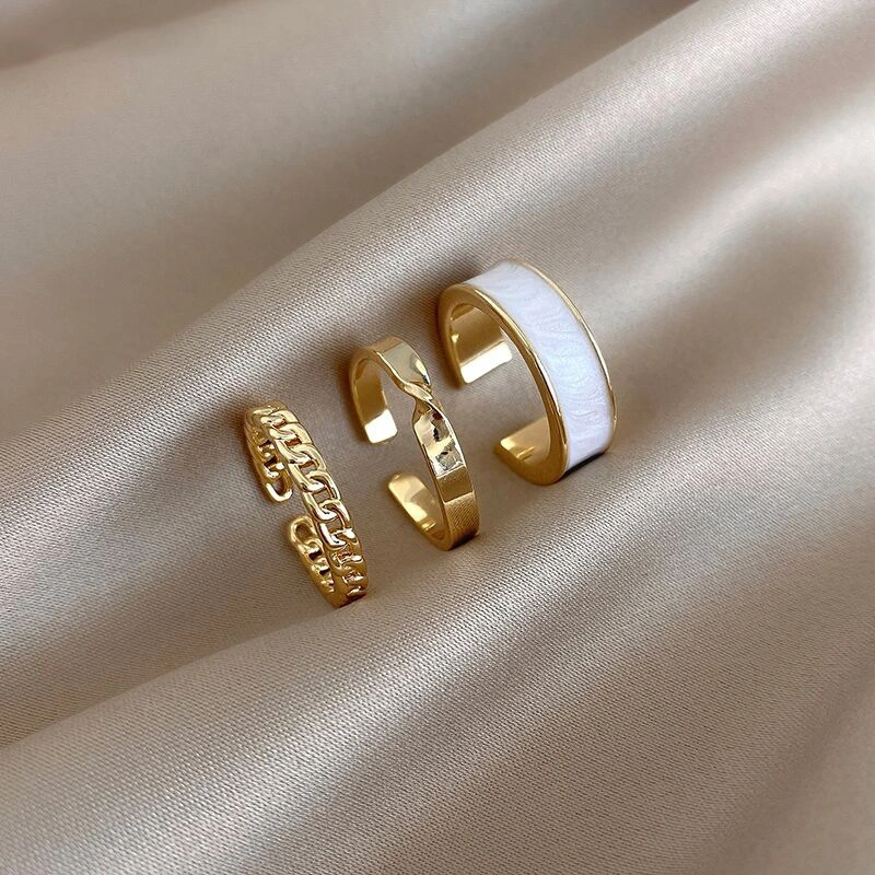 Japanese And Korean Three-Piece Combination Stacking Ring Female Ins European And American High Sense Of Luxury Light Luxury Temperament Golden Open Index Finger Ring