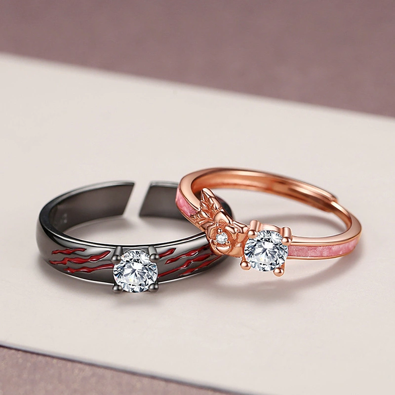 Original Design Beauty And Beast Couple Ring 925 Sterling Silver Ring Flower Simple Birthday Gift For Girlfriend