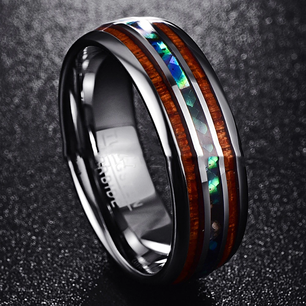 8Mm Inlaid Abalone Shell Tungsten Steel Ring