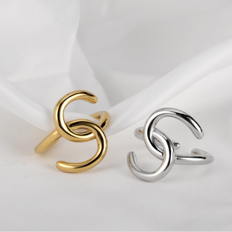 Line Double C-Shaped Sterling Silver Ring