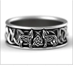 Men Ring Wolf Viking Mythology Defense-Totem Punk Rock Nordic Gift Fashion Hip-Hop Huitan