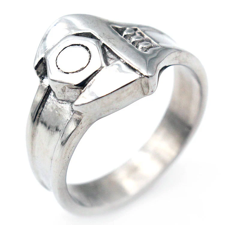 RW96 Foreign Trade Europe And America Retro Men's Titanium Steel Ring Trendy Men Domineering Steel Ring Tool Wrench Shape Ring