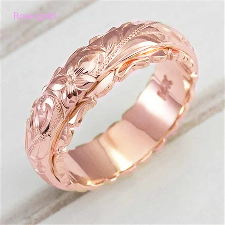 Gold Suspended Carved Rose Flower Ring