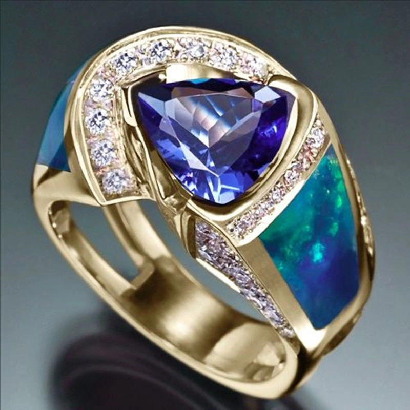 Hot Jewelry Golden Fashion Fat Triangle Purple Zirconium Star Ring