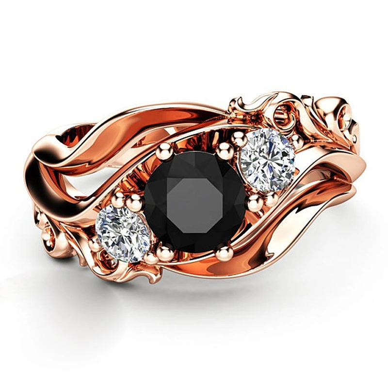 European And American Temperament Black Yue Stone Rose Gold Plated Women's Ring