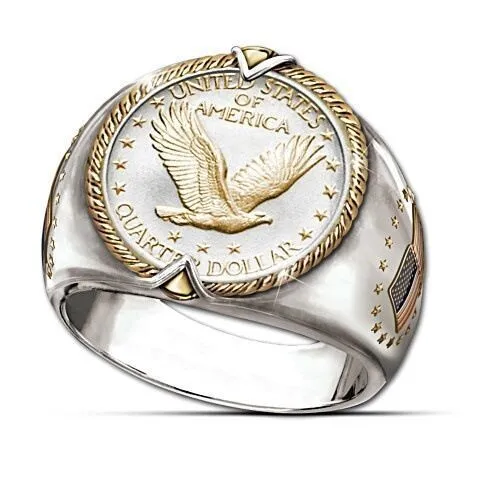 The New S925 Silver-Plated Eagle Ring American Eagle Symbolizes Hip-Hop Viking Eagle Two Tone