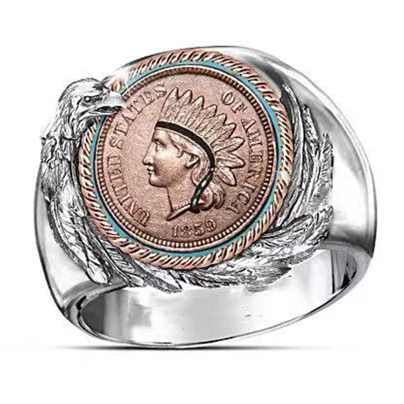 New Indian Head Penny Ring Two-Color Commemorative Coin Jewelry