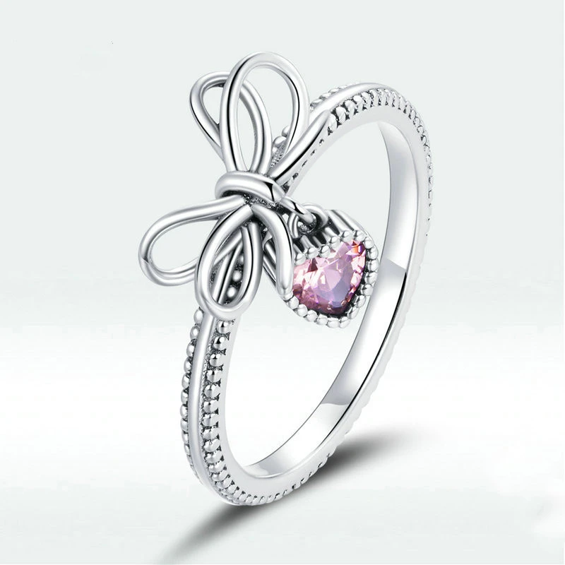 S925 Sterling Silver Women'S Ring Bow Gift Fashion Zircon Cross-Border Ring Bracelet