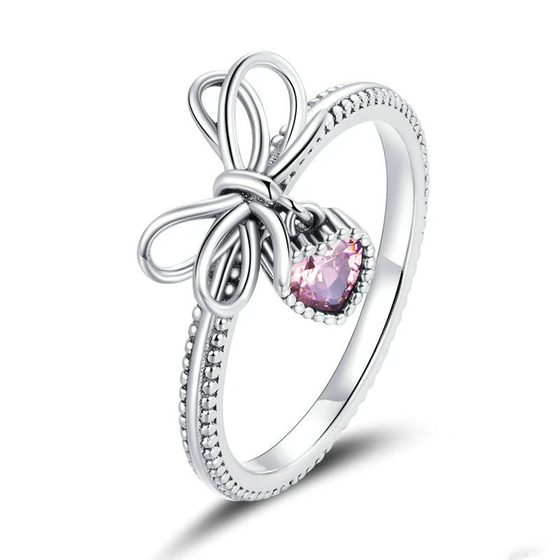 S925 Sterling Silver Women'S Ring Bow Gift Fashion Zircon Cross-Border Ring Bracelet