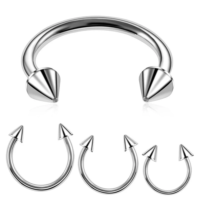 316 Titanium Steel Basic Body Piercing Earrings Jewelry Curved Rod C-shaped Horseshoe Pointed Cone Ring
